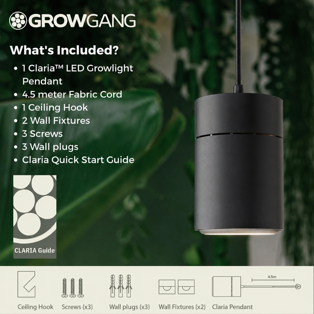 Claria Grow Light Pendant – Black